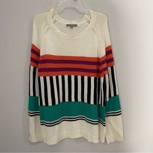 NY Collection Women’s Crew Neck Geometric Knit Color Block Sweater size L